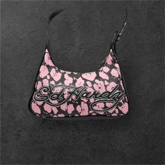 Ed Hardy Black and Pink Shoulder Bag - Picture 1 of 2